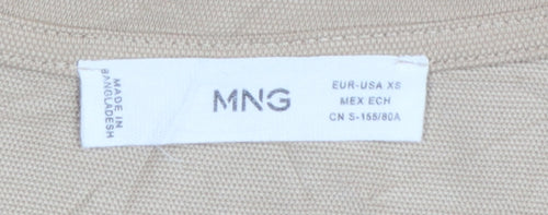 MNG Women Beige Puff Sleeve Cotton T-Shirt XS