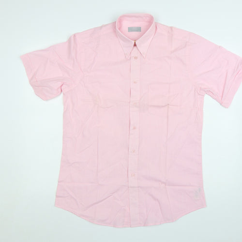 St. Bernard Men's Pink Short Sleeve Button-Up Cotton Shirt 15in Collar