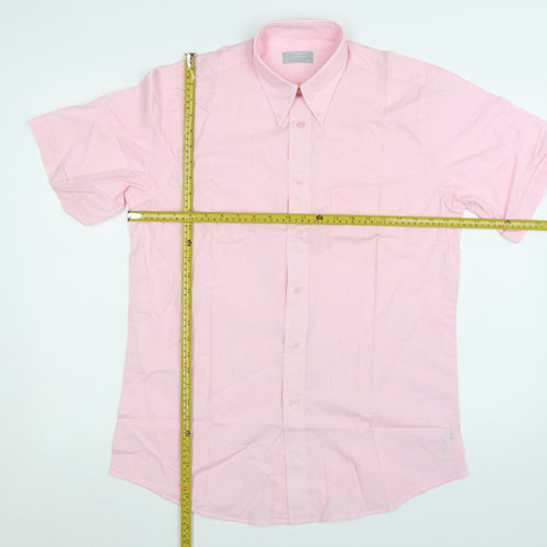 St. Bernard Men's Pink Short Sleeve Button-Up Cotton Shirt 15in Collar