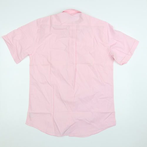 St. Bernard Men's Pink Short Sleeve Button-Up Cotton Shirt 15in Collar