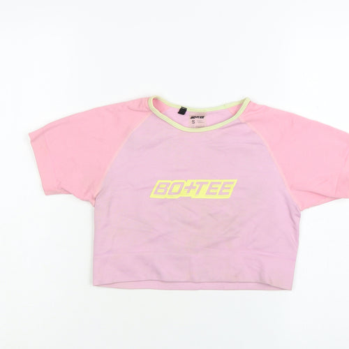 Bo+Tee Womens Pink Cropped Activewear T-Shirt Size S