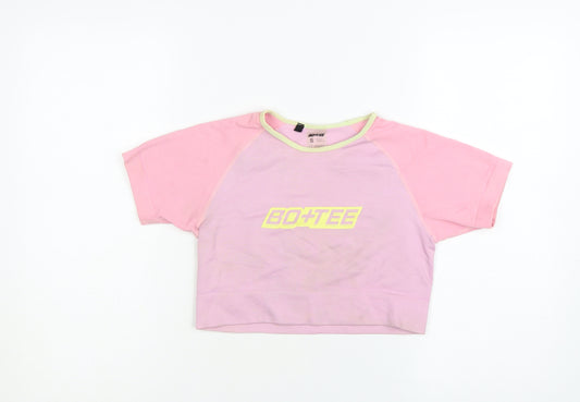 Bo+Tee Womens Pink Cropped Activewear T-Shirt Size S