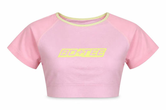 Bo+Tee Womens Pink Cropped Activewear T-Shirt Size S
