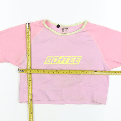 Bo+Tee Womens Pink Cropped Activewear T-Shirt Size S