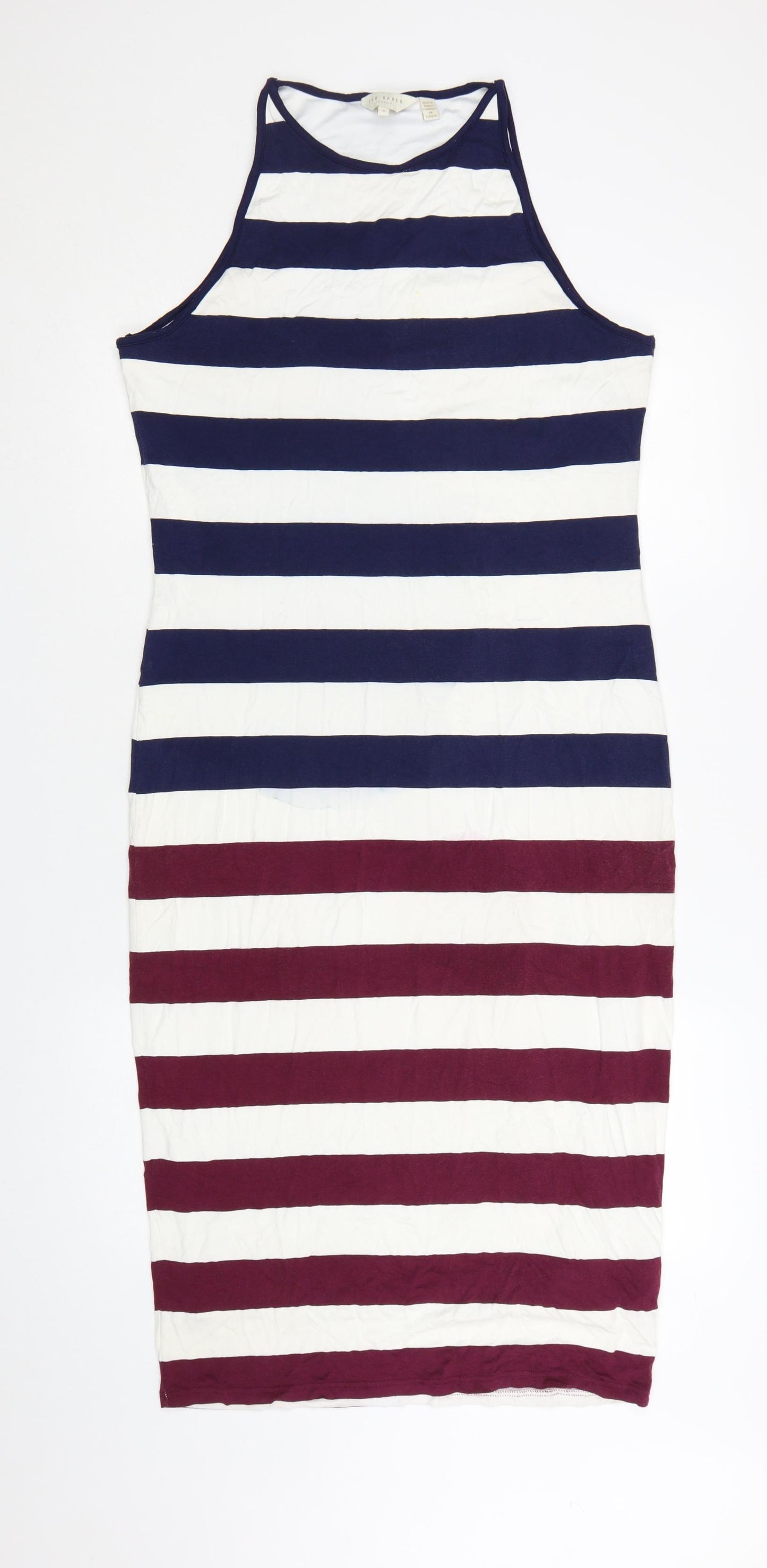 Ted Baker Women's Multicoloured Striped Bodycon Halter Dress Size 14