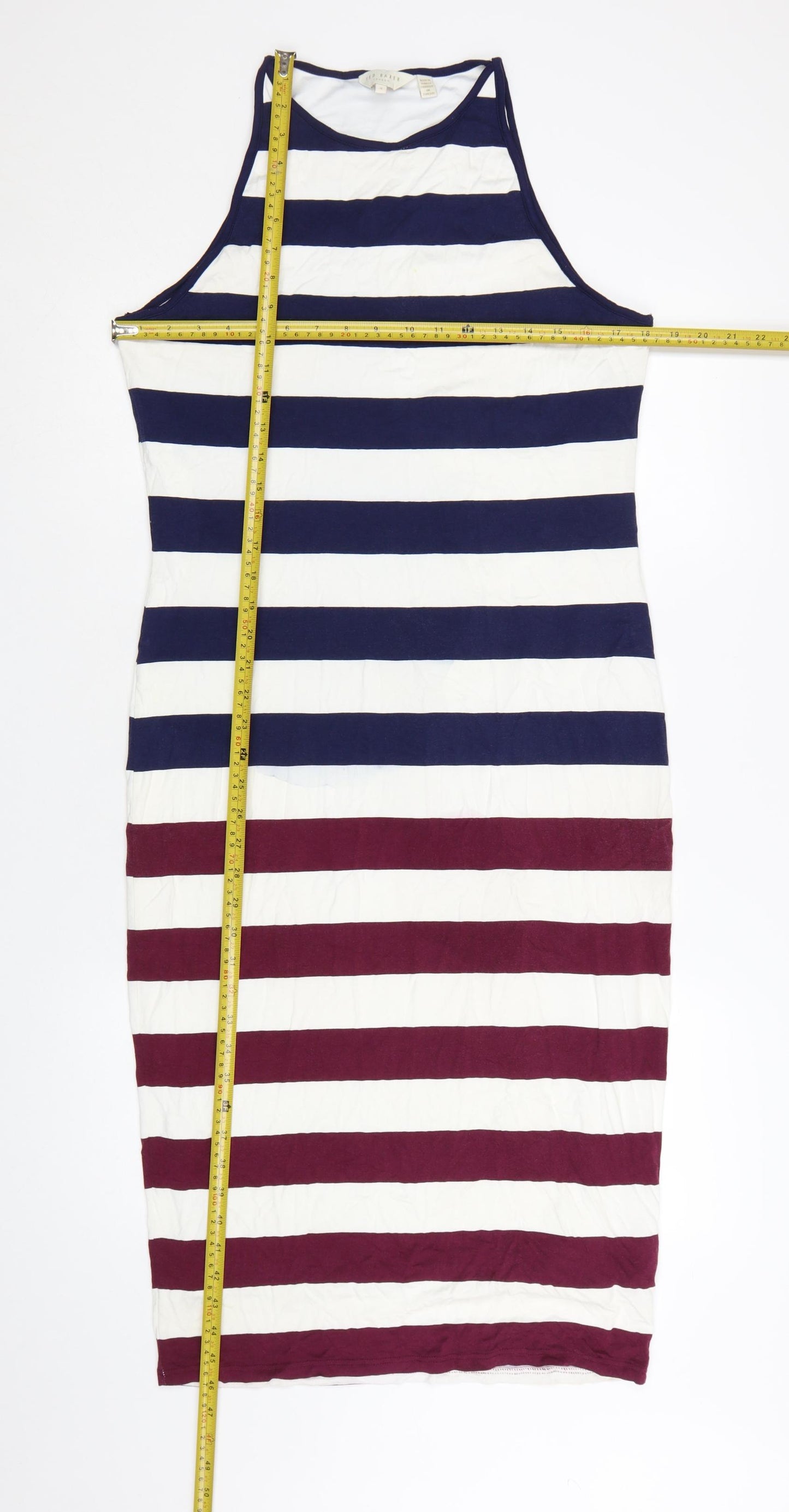 Ted Baker Women's Multicoloured Striped Bodycon Halter Dress Size 14