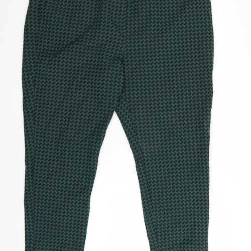 Marks and Spencer Women Green Geometric Slim Fit Cropped Trousers Size 22