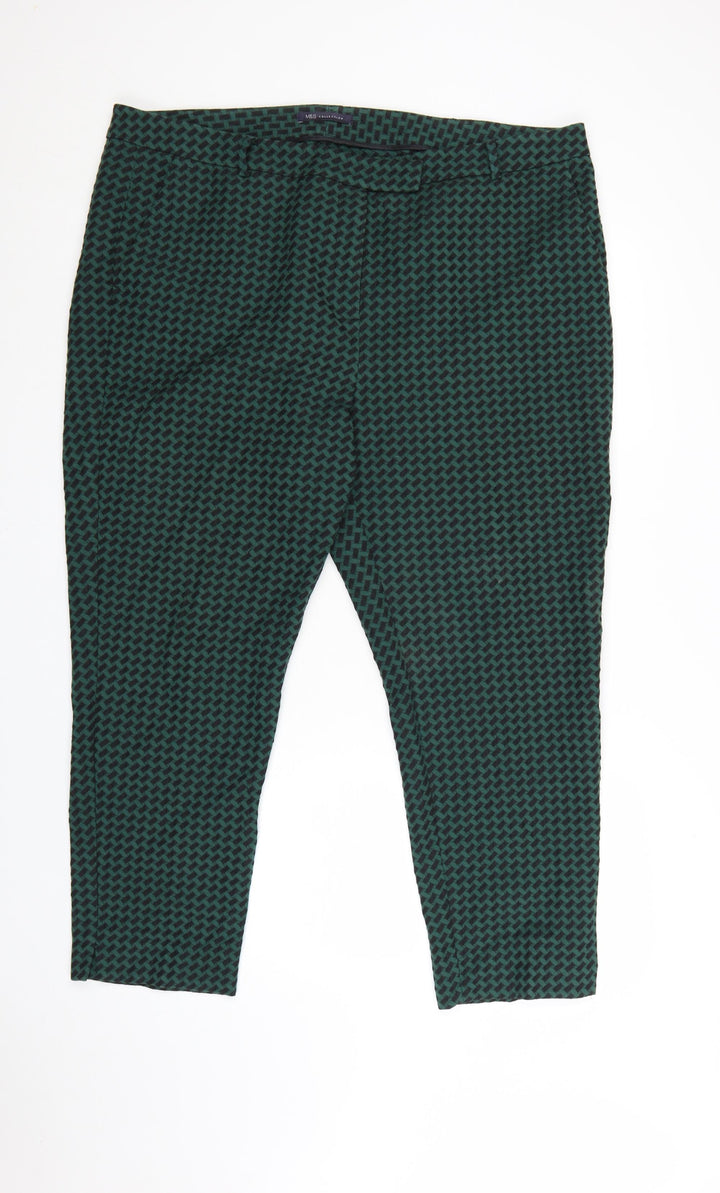 Marks and Spencer Women Green Geometric Slim Fit Cropped Trousers Size 22