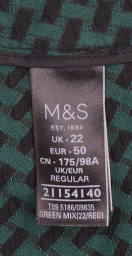 Marks and Spencer Women Green Geometric Slim Fit Cropped Trousers Size 22