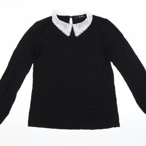 Hallhuber Women's Black Long Sleeve Lace Collar Blouse Size L