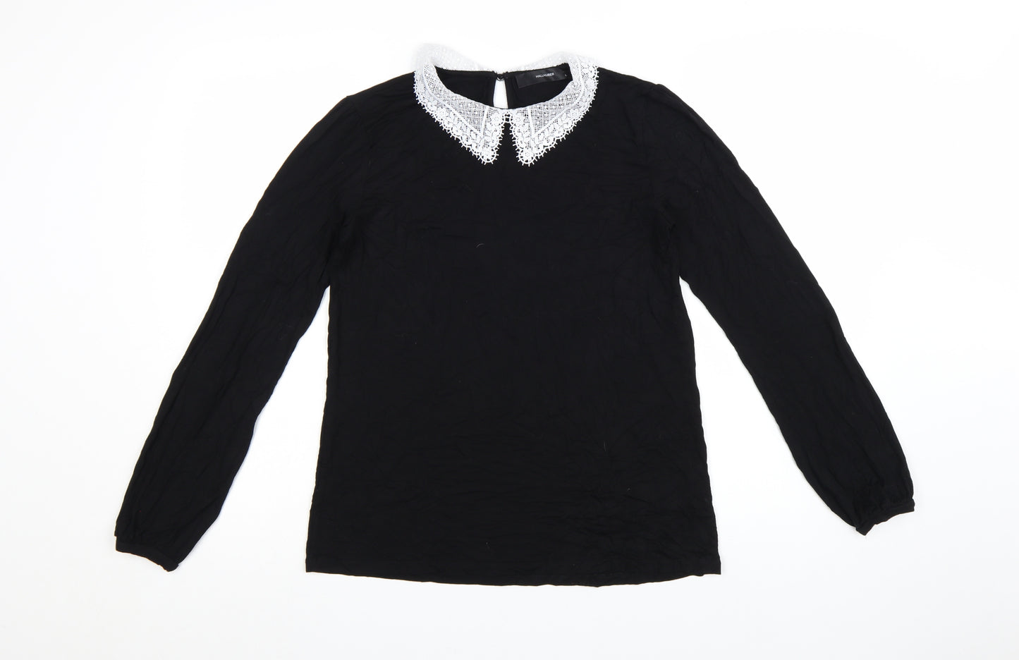 Hallhuber Women's Black Long Sleeve Lace Collar Blouse Size L