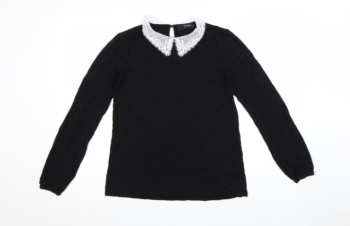 Hallhuber Women's Black Long Sleeve Lace Collar Blouse Size L
