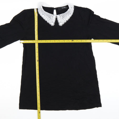 Hallhuber Women's Black Long Sleeve Lace Collar Blouse Size L