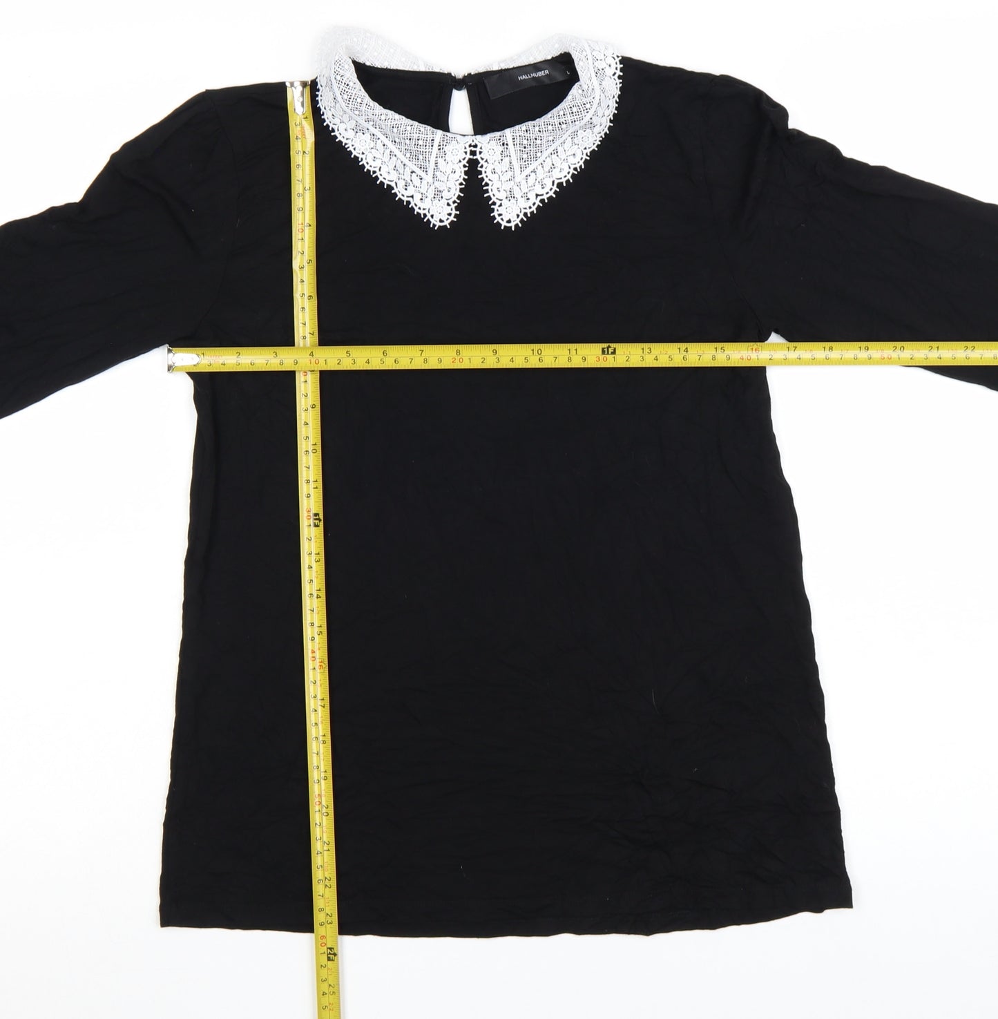 Hallhuber Women's Black Long Sleeve Lace Collar Blouse Size L