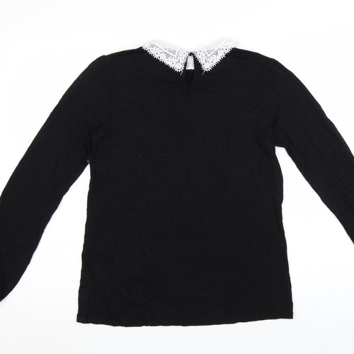 Hallhuber Women's Black Long Sleeve Lace Collar Blouse Size L
