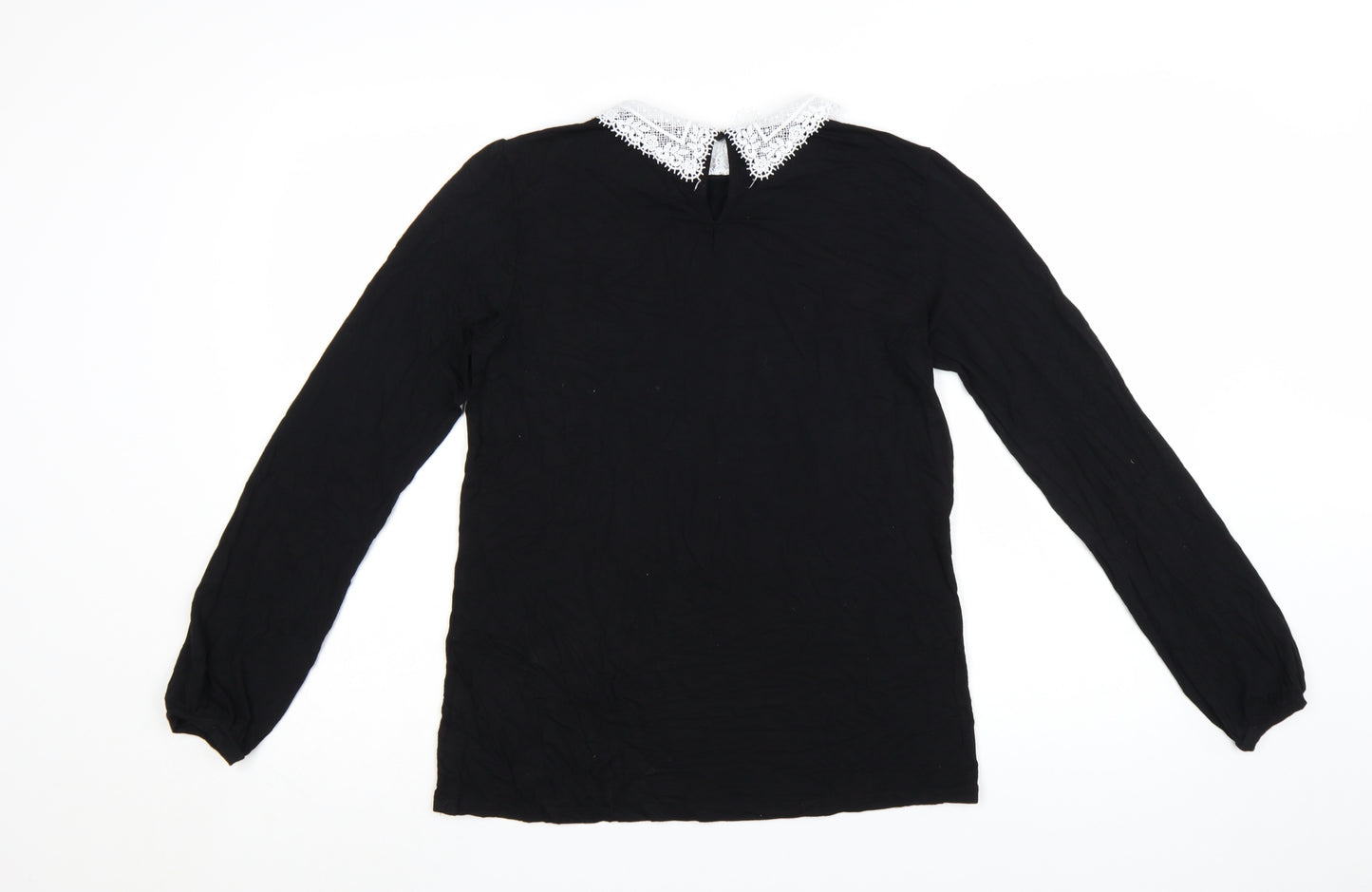 Hallhuber Women's Black Long Sleeve Lace Collar Blouse Size L