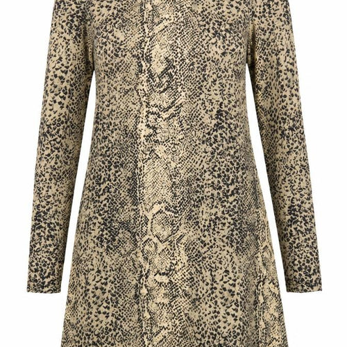 Mango Women Beige Animal Print Shift Dress Size 12 Long Sleeve