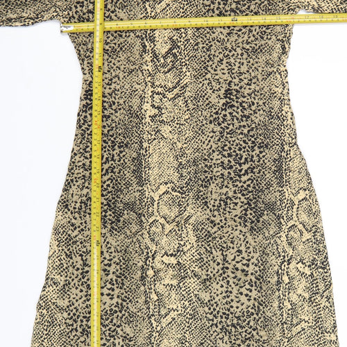 Mango Women Beige Animal Print Shift Dress Size 12 Long Sleeve