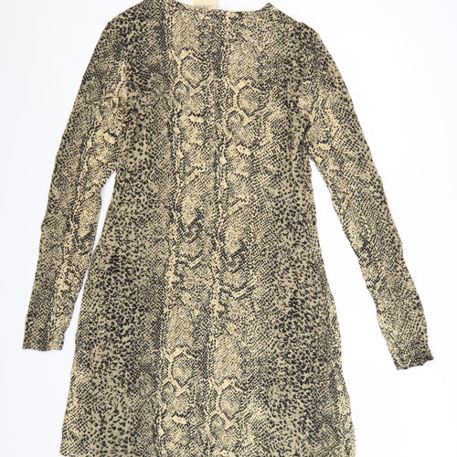 Mango Women Beige Animal Print Shift Dress Size 12 Long Sleeve