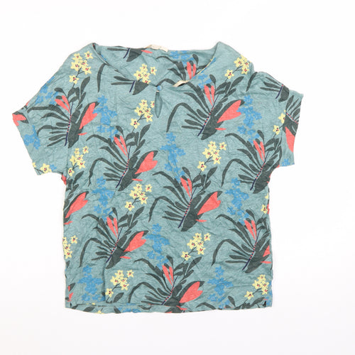 White Stuff Womens Multicoloured Linen Floral T-Shirt Size 10