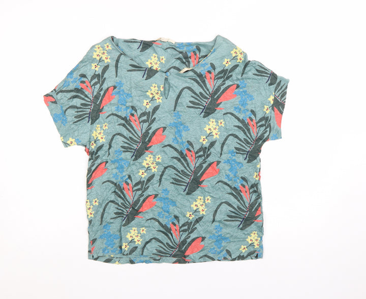 White Stuff Womens Multicoloured Linen Floral T-Shirt Size 10