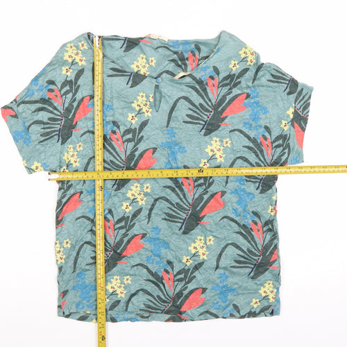 White Stuff Womens Multicoloured Linen Floral T-Shirt Size 10