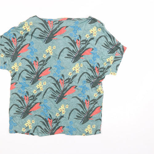 White Stuff Womens Multicoloured Linen Floral T-Shirt Size 10