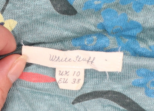 White Stuff Womens Multicoloured Linen Floral T-Shirt Size 10