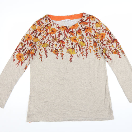 Isle Women Beige Floral Long Sleeve Pullover Jumper Size S 10-12