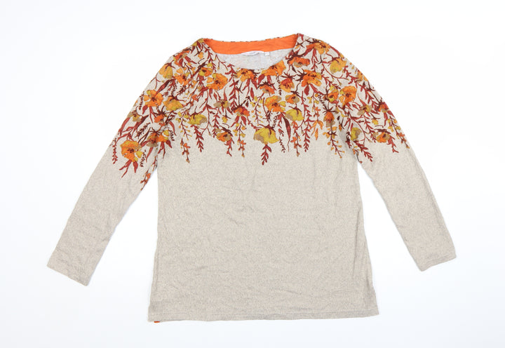 Isle Women Beige Floral Long Sleeve Pullover Jumper Size S 10-12