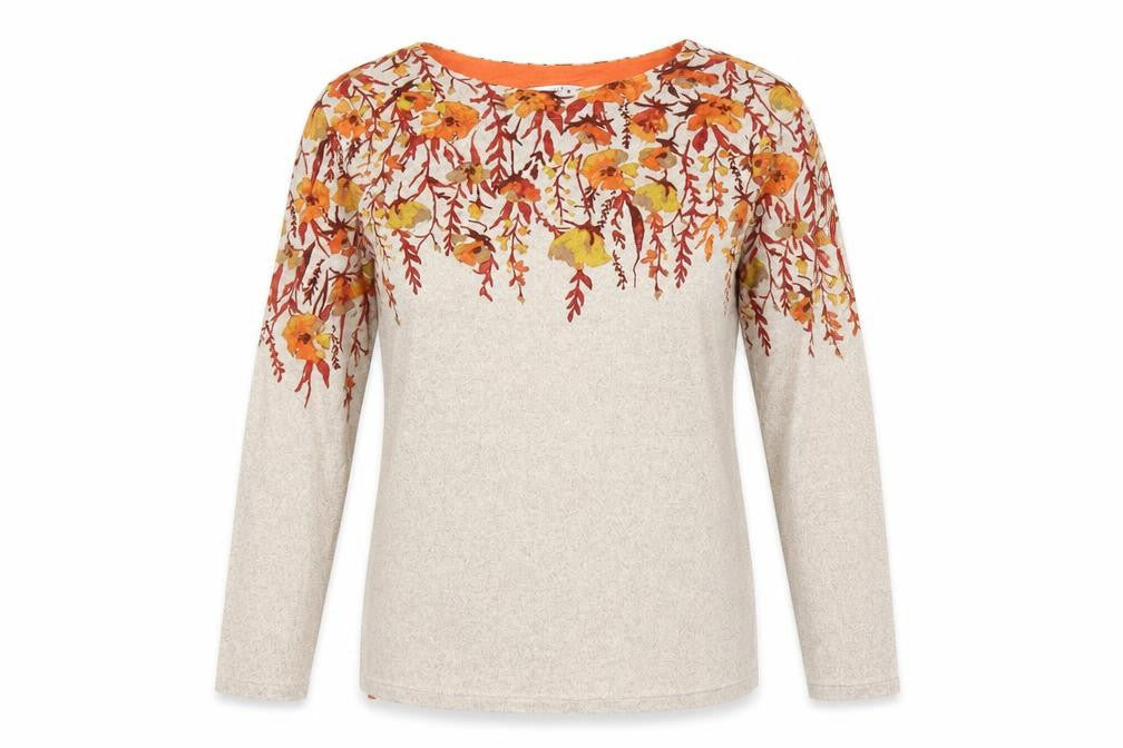 Front view of Isle Women Beige Floral Long Sleeve jumper, size S, 10-12