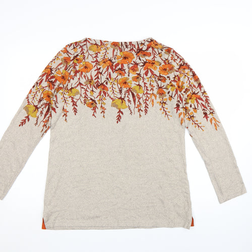 Isle Women Beige Floral Long Sleeve Pullover Jumper Size S 10-12