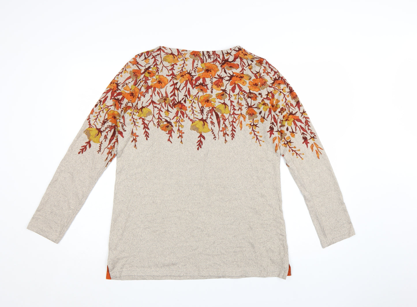 Isle Women Beige Floral Long Sleeve Pullover Jumper Size S 10-12