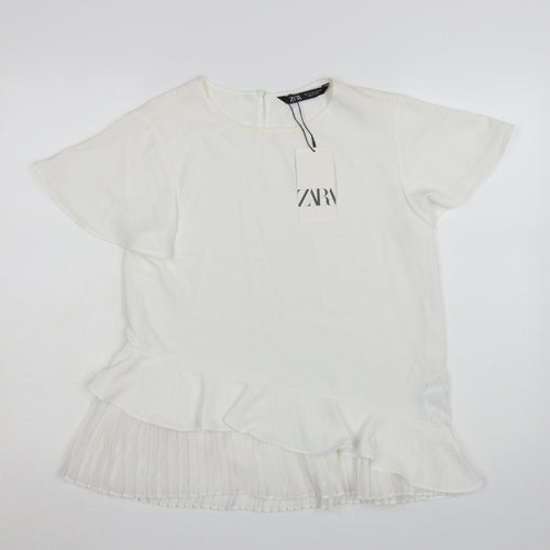 Zara Women White Ruffle Pleated Tunic Blouse Size S