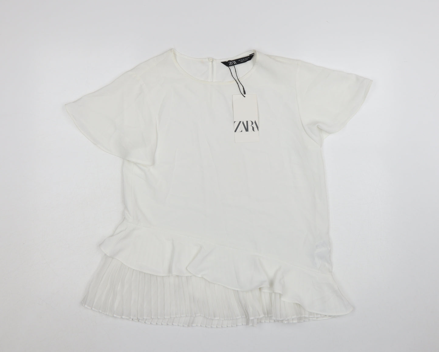 Zara Women White Ruffle Pleated Tunic Blouse Size S