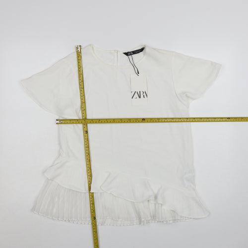 Zara Women White Ruffle Pleated Tunic Blouse Size S