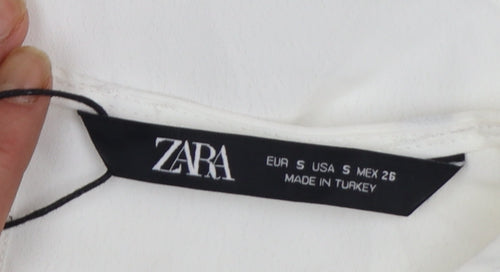 Zara Women White Ruffle Pleated Tunic Blouse Size S