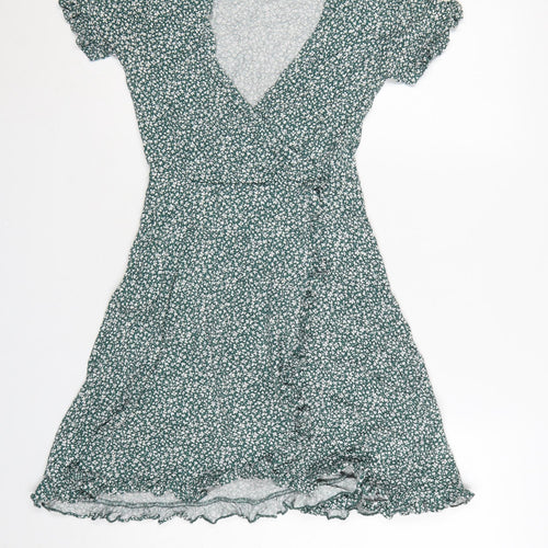 Pull&Bear Women’s Green Floral Wrap Mini Dress Size 12