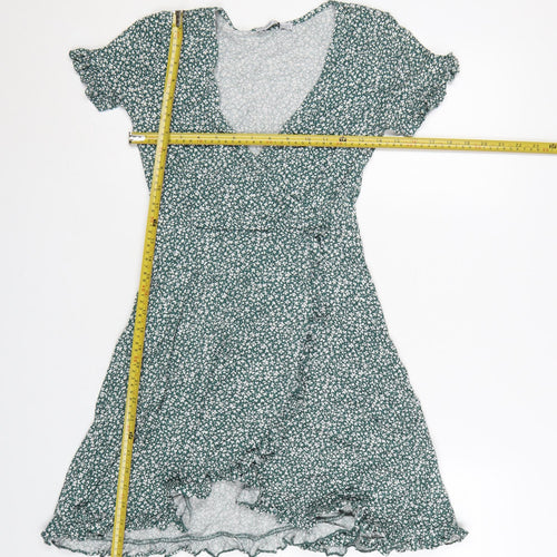Pull&Bear Women’s Green Floral Wrap Mini Dress Size 12