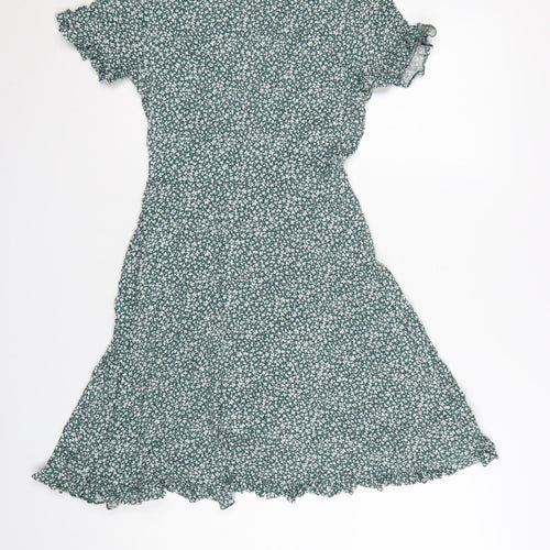 Pull&Bear Women’s Green Floral Wrap Mini Dress Size 12