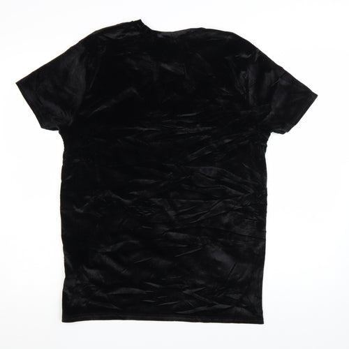 MAN Men's Black & Green Velvet Colourblock T-Shirt Size L