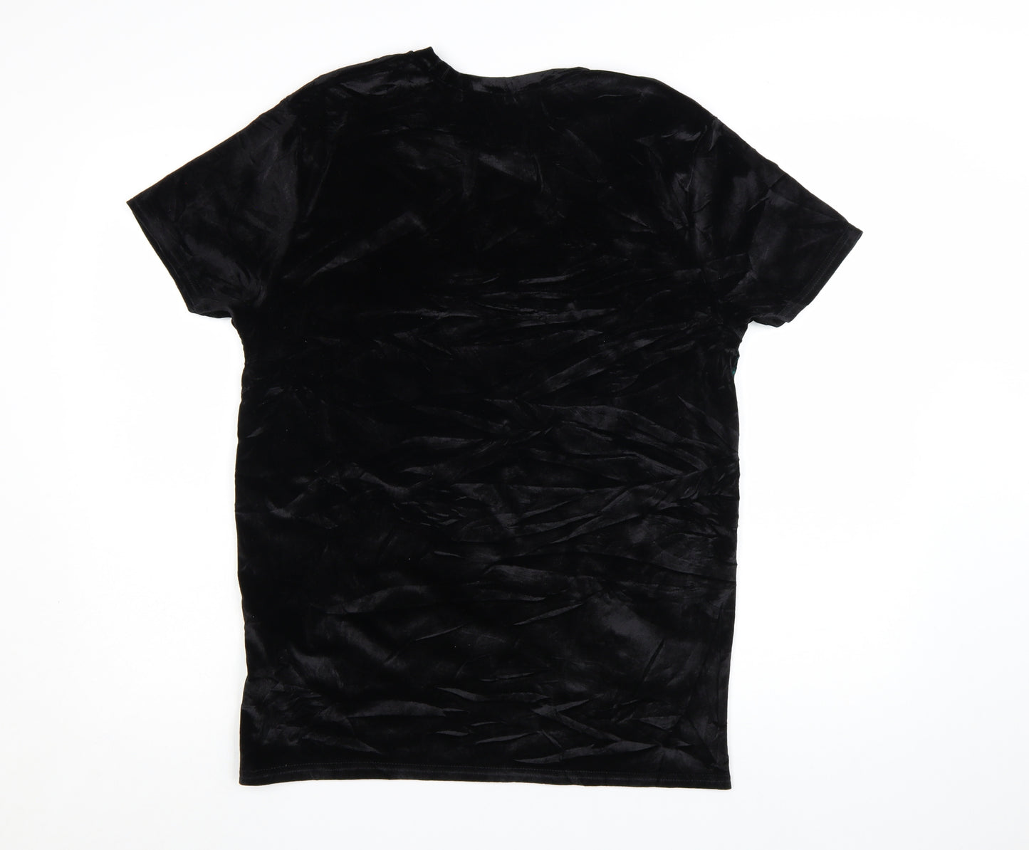 MAN Men's Black & Green Velvet Colourblock T-Shirt Size L