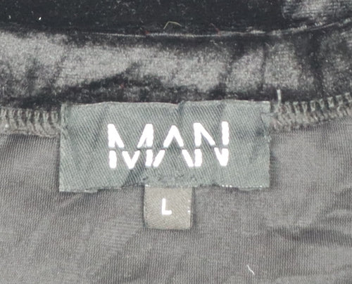 MAN Men's Black & Green Velvet Colourblock T-Shirt Size L