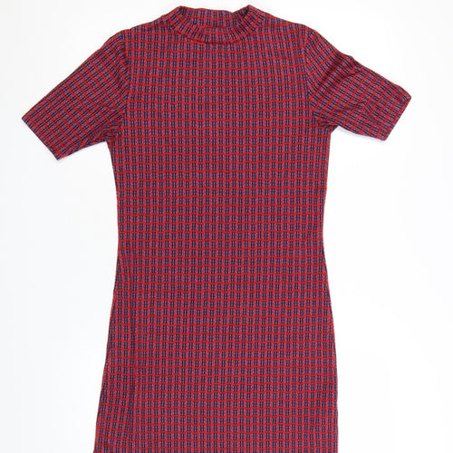 Topshop Women’s Red Geometric Short Sleeve Shift Dress Size 10