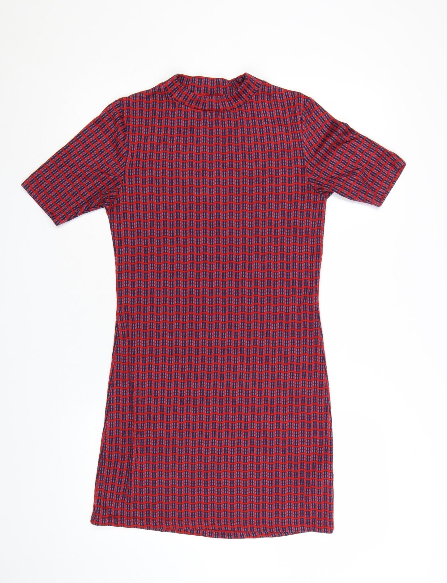 Topshop Women’s Red Geometric Short Sleeve Shift Dress Size 10