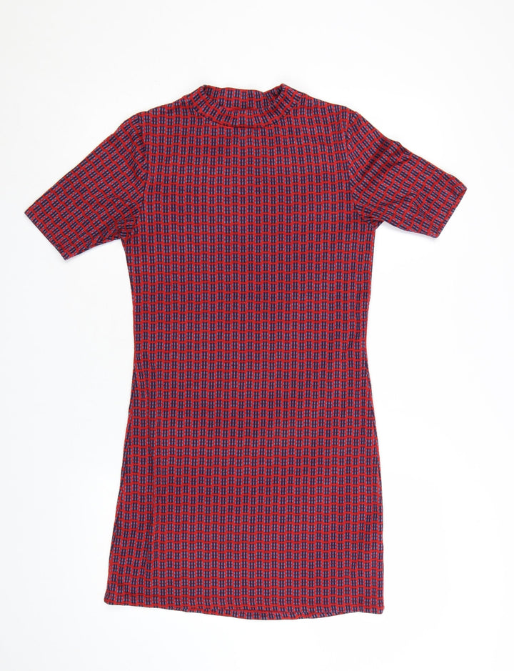 Topshop Women’s Red Geometric Short Sleeve Shift Dress Size 10