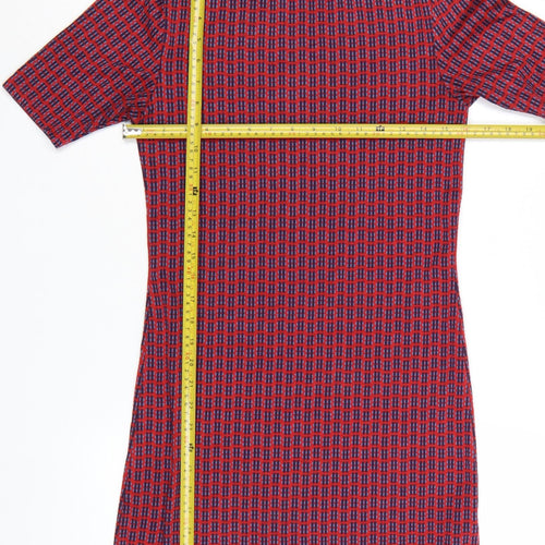 Topshop Women’s Red Geometric Short Sleeve Shift Dress Size 10