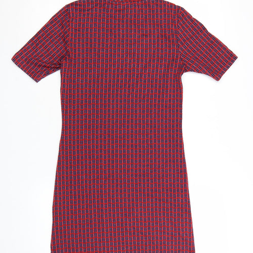 Topshop Women’s Red Geometric Short Sleeve Shift Dress Size 10