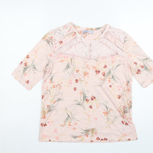 Marks and Spencer Per Una Women's Pink Floral Lace Short Sleeve Top UK12