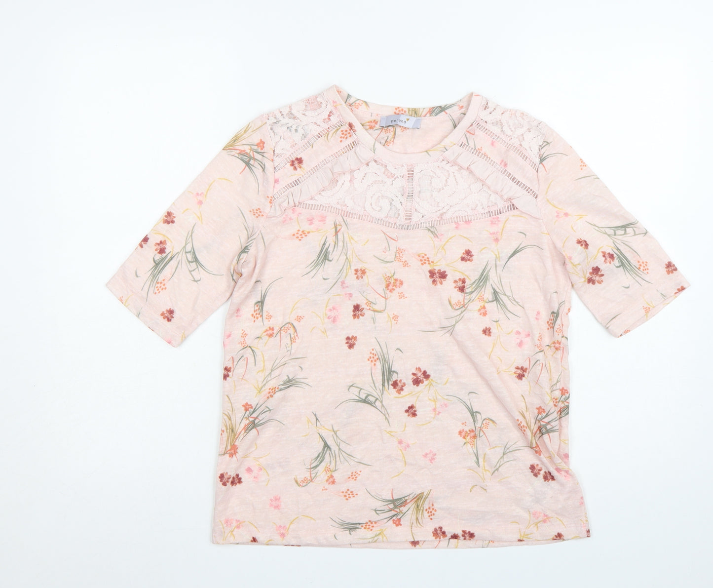 Marks and Spencer Per Una Women's Pink Floral Lace Short Sleeve Top UK12